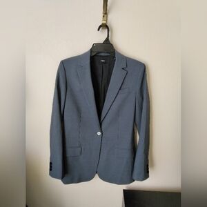 Theory Women's Blazer Size 4 Staple Virgin Wool Blue Grey Minimal Business